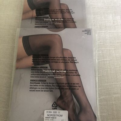 2 Pair NORDSTROM Sheer 20 Denier Medium Nude Thigh High Stockings B NIP